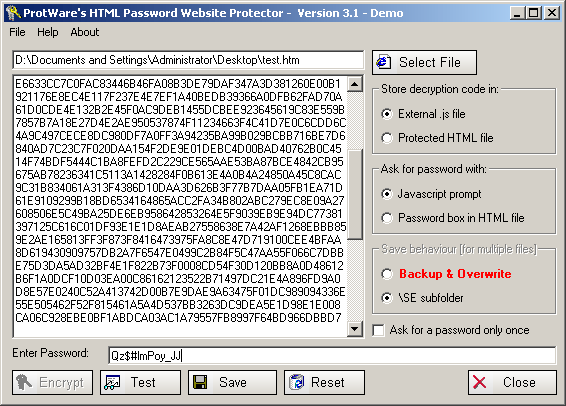 Screenshot of HTML Password Website Protector